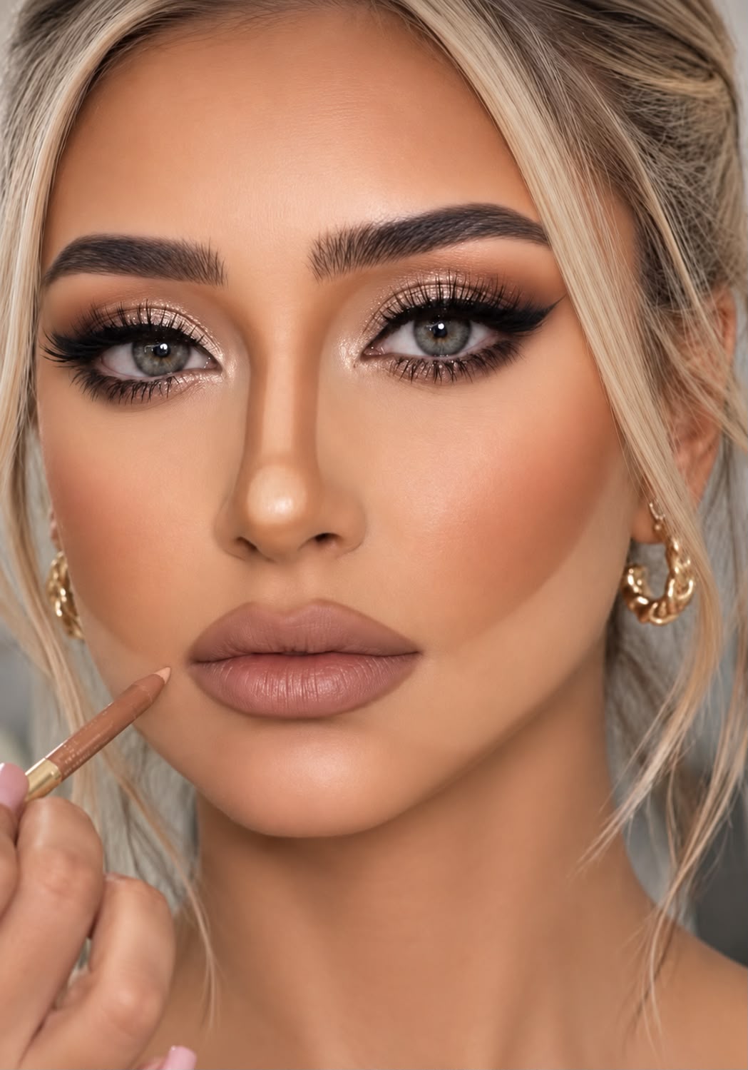 مكياج نود احترافي مع تحديد الشفاه