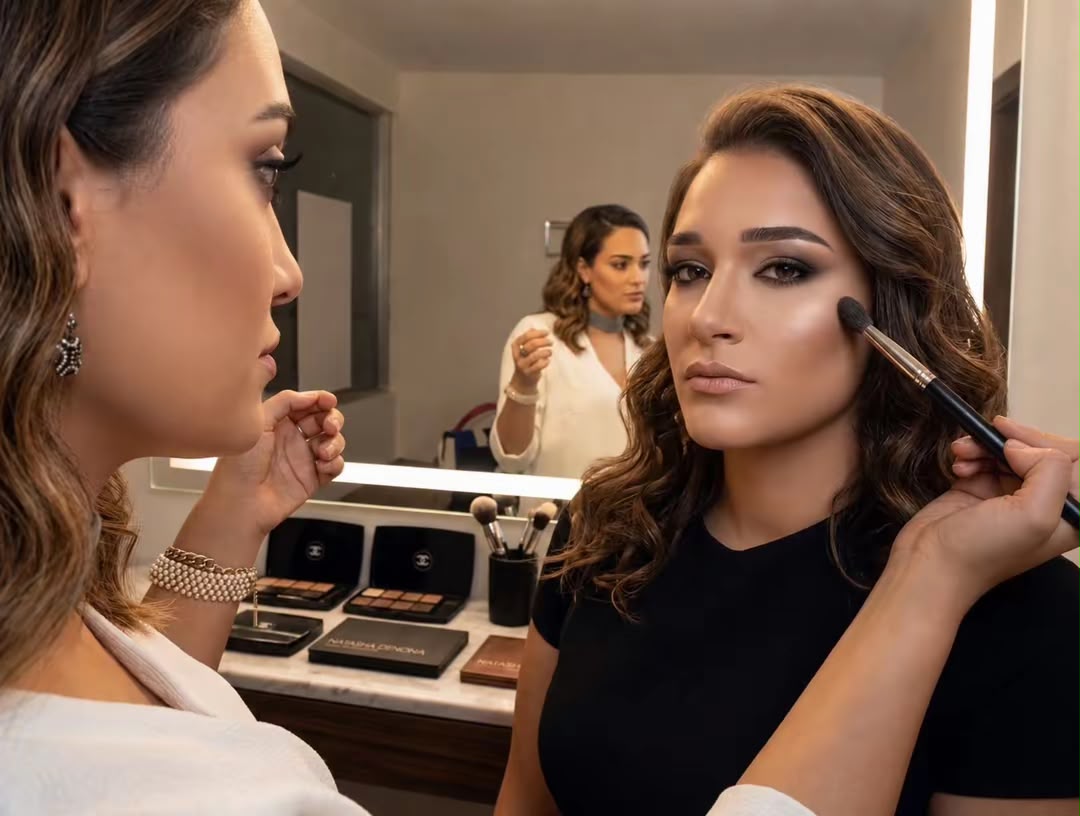 تدريب عملي في المكياج الأساسي مع عرض توضيحي على نموذج