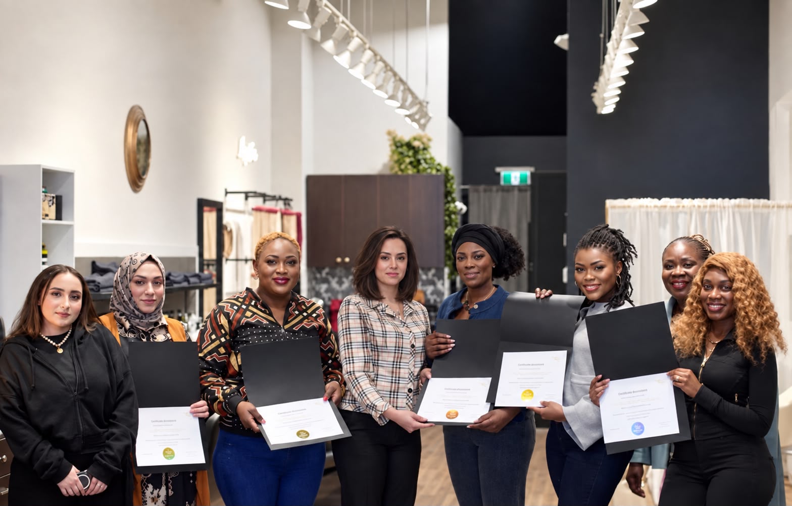 Diplômées de Promesse Académie présentant leurs certificats de formation